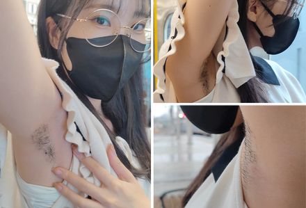 3度目の遭遇！ メガネ美女の黒ぐろと生い茂った腋毛を超接写 Third encounter! Beautiful woman in glasses with lush armpit hair