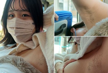 腋見せコーデ女子の満車バス内での大胆腋毛露出を超接写