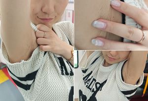 金髪美女のジョリ腋見せつけ誘惑ポーズを超接写