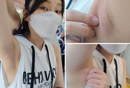 露出好きギャルの伸びかけの腋毛とブラチラを超接写 Close-up shots of a gal who likes to show off her armpit hair and bra!