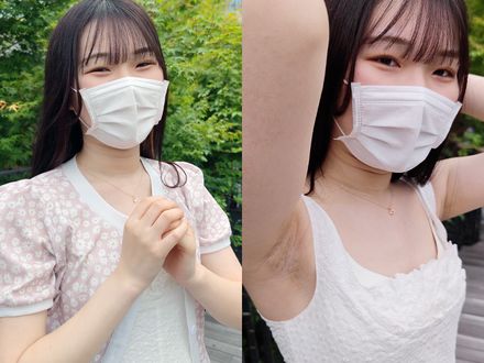 白ワンピお嬢様の袖の奥に秘められた腋毛を丸裸にして超接写 The armpit hair hidden behind the sleeve of a white one-piece lady