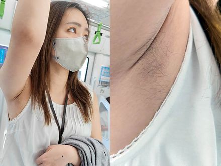 夏日の罠！美人OLの未処理腋毛を超接写 Summer day trap! Close-up of beautiful office worker&#x27;s untreated armpit hair