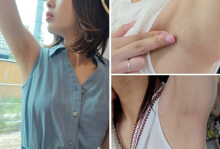 マスク解禁！2日連続で遭遇した美女の日替わりジョリ腋を超接写 Super close-up of a beautiful woman&#x27;s armpit for two days in a row
