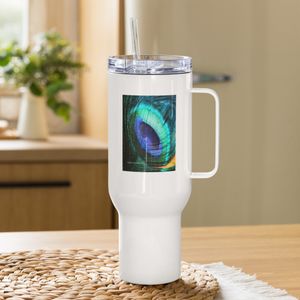 PEACOCK FEATHER TRAVEL MUG WITH HANDLE 40 OZ