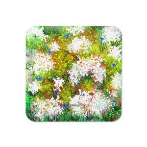 83 WHITE FLORAL CORK BACK COASTER 3.74 X 3.74