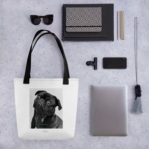 BLACK SMUG FACE DOG ALL OVER PRINT TOTE BAG 15 X 15