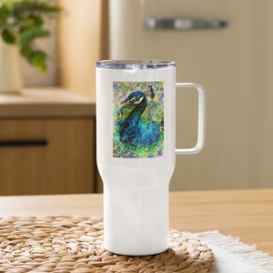 26 PEACOCK TRAVEL MUG WITH HANDLE 25 OZ