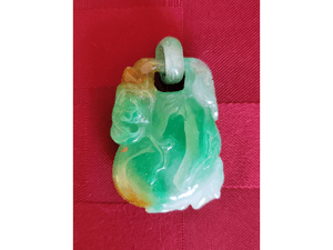 Mottled Green and Brown Jade Carved Asian Fruit Design Pendant w/ Jade Hanging Loop