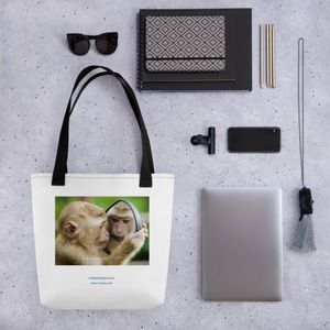 MONKEY LOOKING IN MIRROR ALL OVER PRINT TOTE BAG 15 X 15