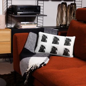 BLACK SMUG FACE PUPPY ON ALL OVER PRINT BASIC PILLOW CASE 20 X 12