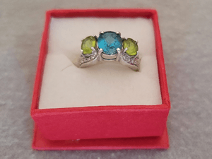 Vintage Triple Gemstone Ring w/ 925 Sterling Silver Setting