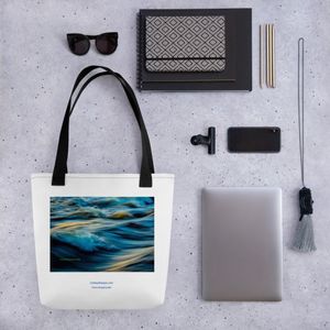 BLUE OCEAN WAVE ALL OVER PRINT TOTE BAG 15 X 15