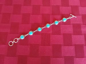 925 Sterling Silver Bracelet with Six Genuine Turquoise Stones