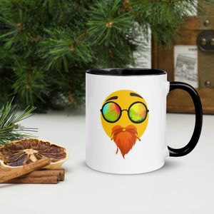 BEARDED WHITE CERAMIC MUG WITH INSIDE COLOR 11 OZ