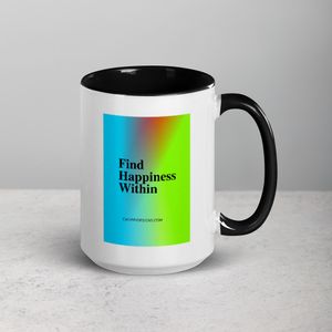 FIND HAPPINESS WITHIN WHITE CERAMIC MUG WITH INSIDE COLOR 15 0Z