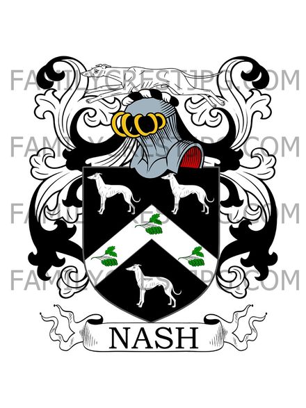 Nash Family Crest - Tapenhall, St. Peter’s &amp; Droitwich, co. Worcester, England