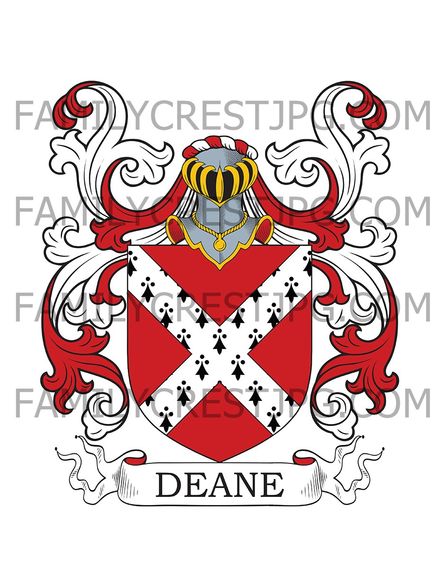 Deane Family Crest - borne by Drew Deane or De Ane - 14th century