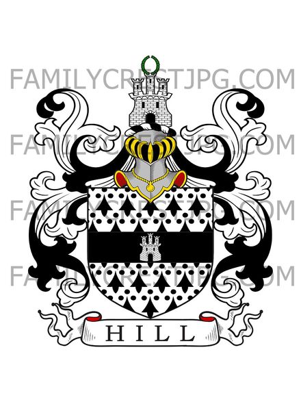 Hill Family Crest - Prees Hall, co. Shropshire, England
