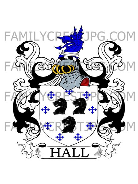 Hall Family Crest - Henwick, co. Worcester, &amp; Rotherhithe, co. Surrey, England