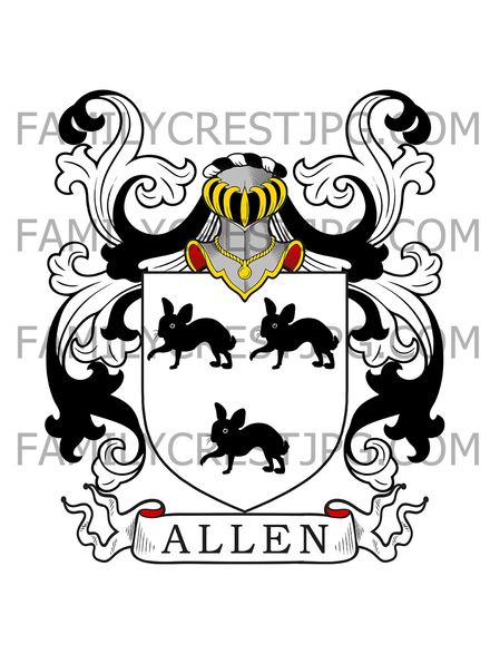 Allen Family Crest - Rossall, co. Lancashire, England