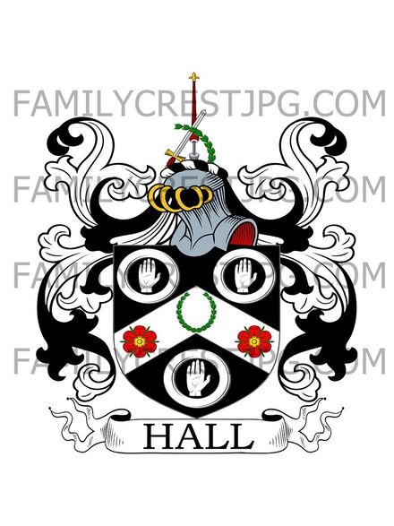 Hall Family Crest - Clifton, co. Yorkshire, &amp; Grange Hall, co. Cheshire, England 