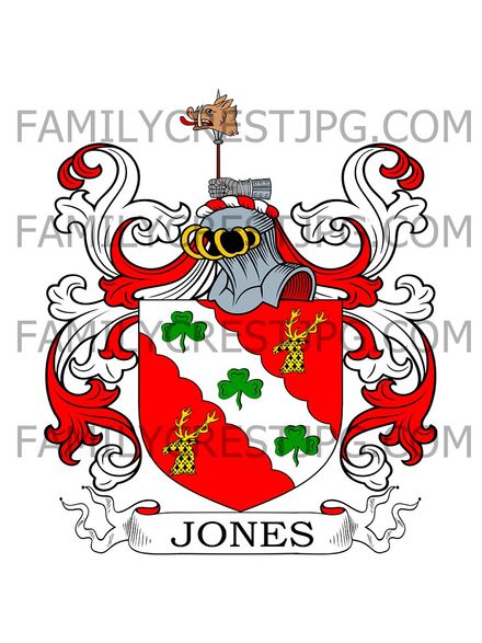 Jones Family Crest -  Sugwas, co. Herefordshire