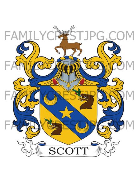 Scott Family Crest - Wooden, co. Roxburgh, Scotland