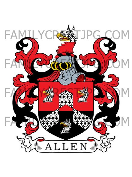 Allen Family Crest - Bibsworth, co. Worcester, England