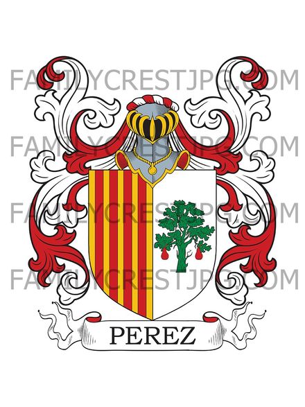 Perez Family Crest - Huesca, Madrid, &amp; La Mancha