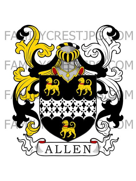 Allen Family Crest - Huddersfield, York, England
