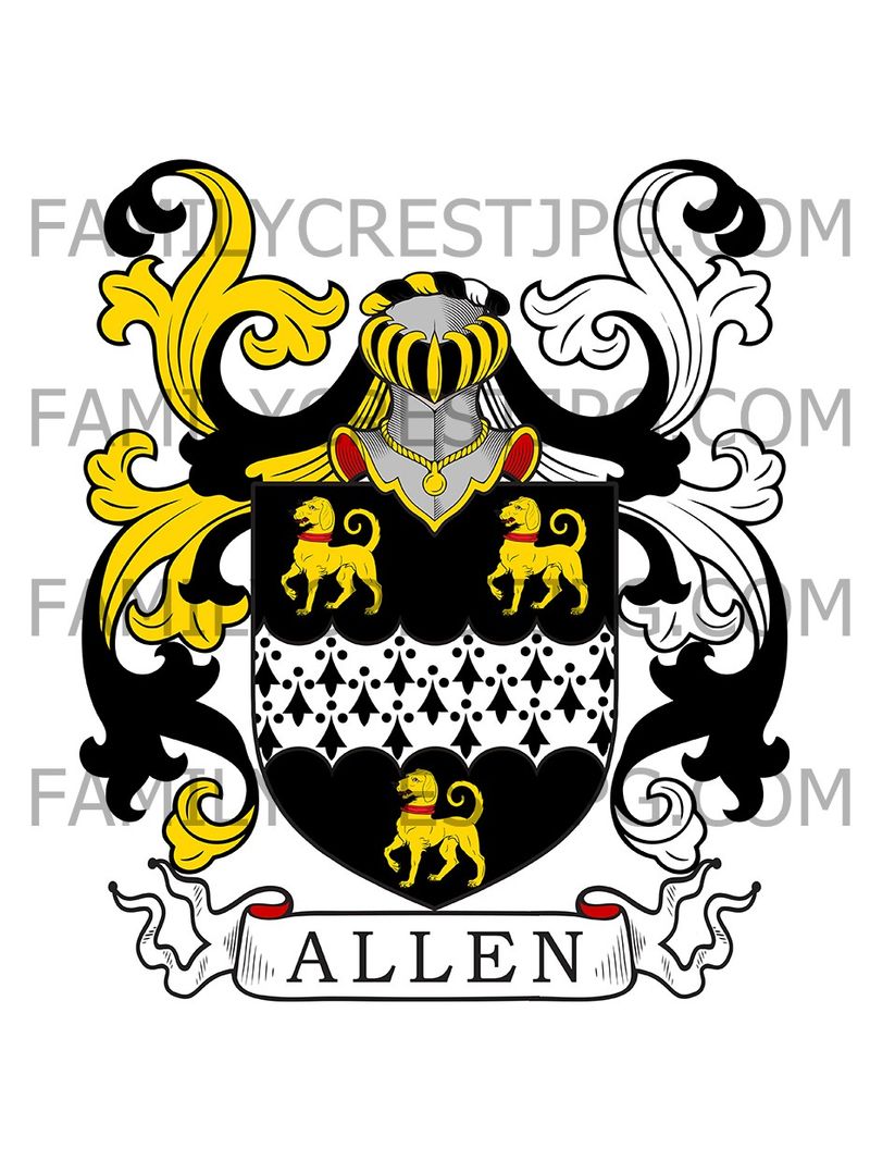 Allen Family Crest - Huddersfield, York, England