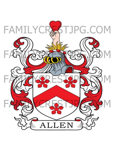 Allen Family Crest - Dulwich Court, co. Surrey, England