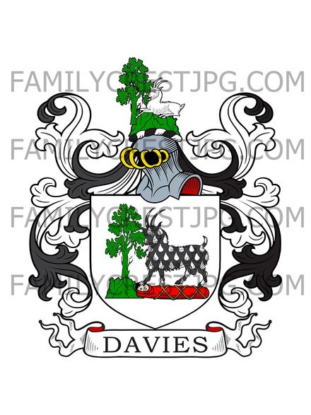 Davies Family Crest - Elmley Park, co. Worcester, England