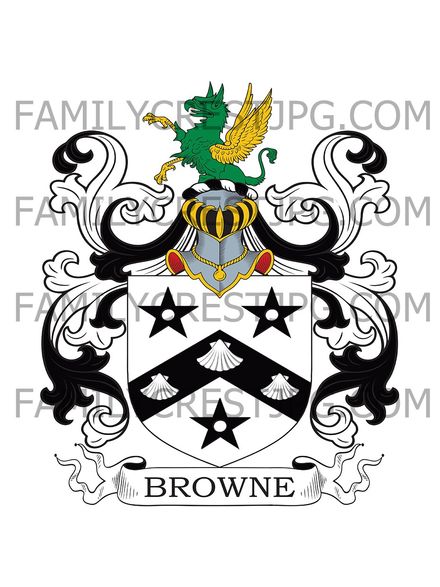 Browne Family Crest - Avenbury &amp; Harwood, co. Herefordshire, England 