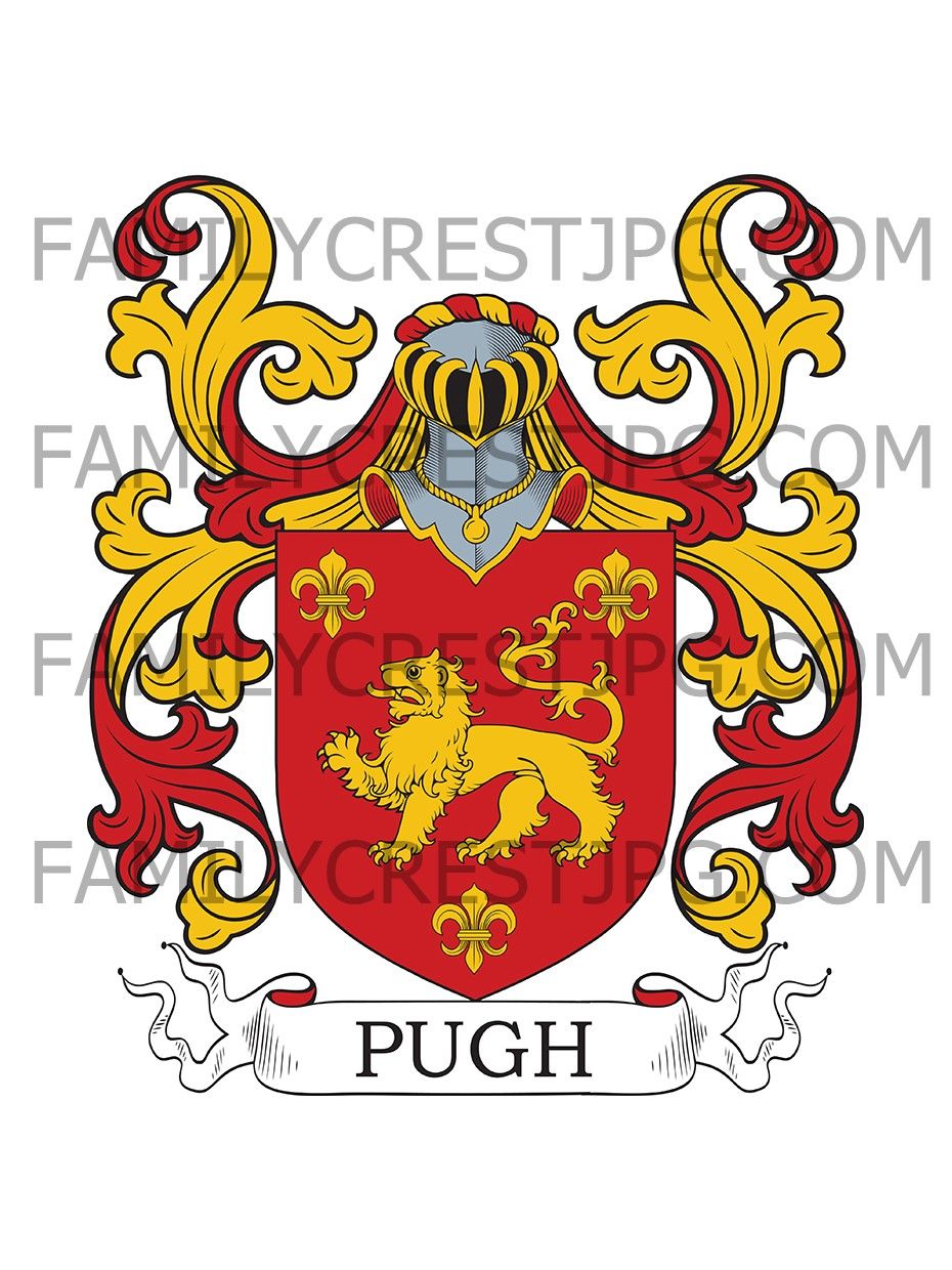 Pugh Family Crest - Manoravon, co. Carmarthen, Wales