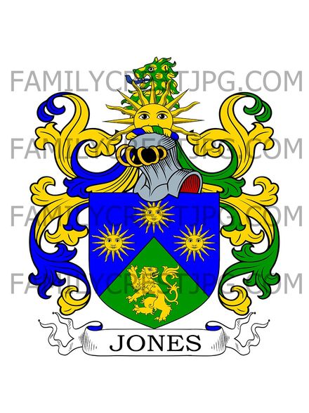 Jones Family Crest - Walsall, co. Stafford, England