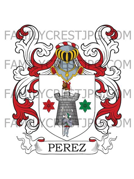 Perez Family Crest - Perez-Seoane - Counts of Velle — Madrid - 1849