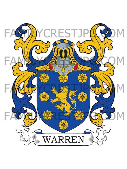 Warren Family Crest - Trewern &amp; Nevern, co. Pembroke, Wales