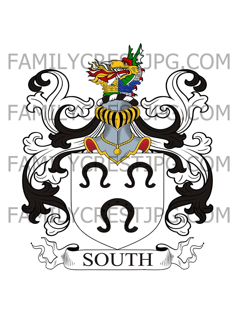 South Family Crest - Swallow Cliffe, co. Wiltshire, England