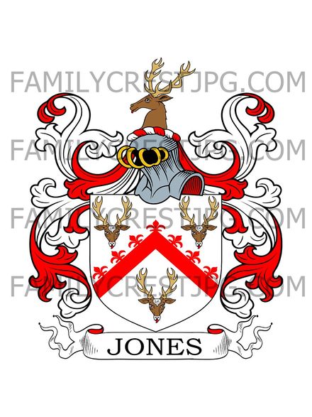 Jones Family Crest - Ystrad, co. Carmarthen, Wales