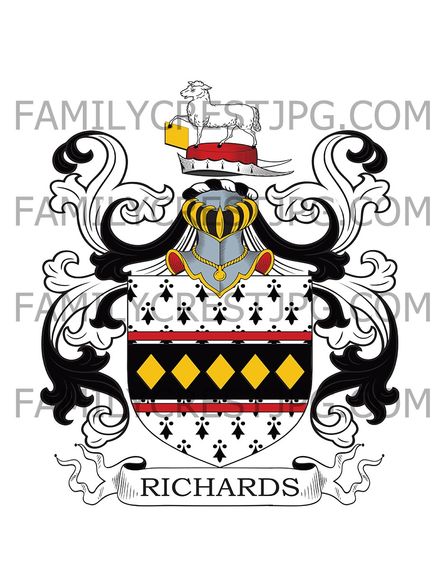 Richards Family Crest - Hammersmith, co. Middlesex, England
