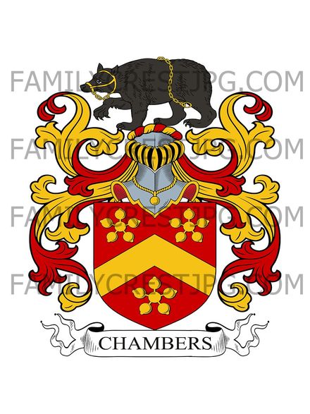 Chambers Family Crest - Claydon, co. Durham, &amp; Bredgar House, co. Kent, England