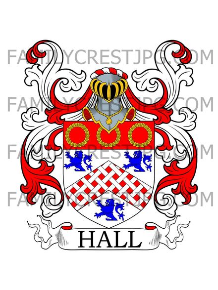 Hall Family Crest - Horingsley &amp; Stretham, Isle of Ely, co. Cambridge, England 