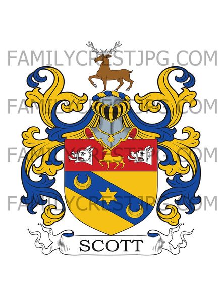 Scott Family Crest - Ashtrees, co. Roxburgh, Scotland