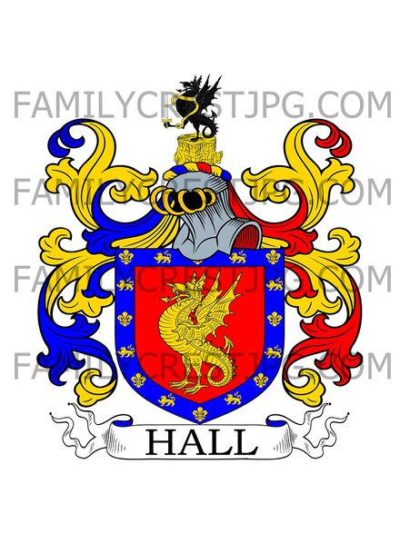 Hall Family Crest - Middlesex, and Northall and Kynnersley, co. Shropshire, England
