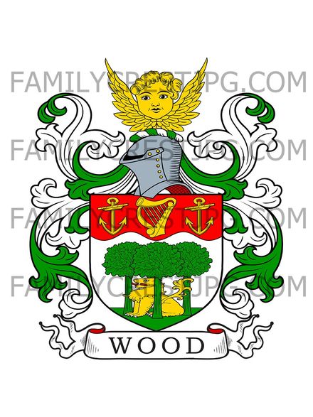 Wood Family Crest - confirmed in 1647 to Captain Mathew Wood
