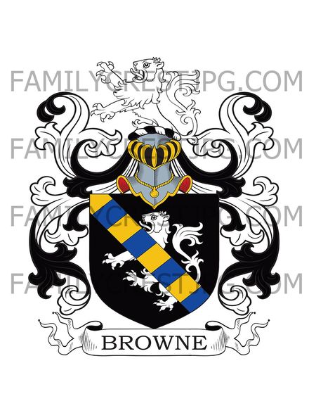 Browne Family Crest - Shire Oaks, co. Nottingham, England