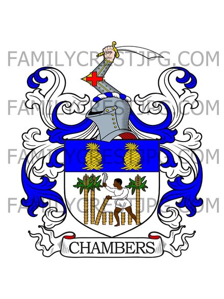 Chambers Family Crest - Cornwall, England and Hanover, Jamaica