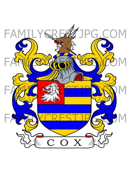 Cox Family Crest - Broxwood, co. Hereford, England
