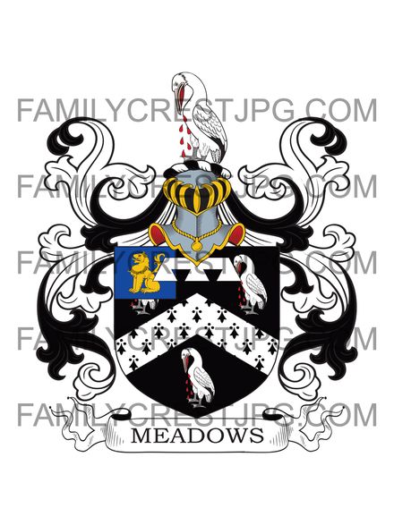 Meadows Family Crest - Burghersh House, Witnesham, co. Suffolk, England